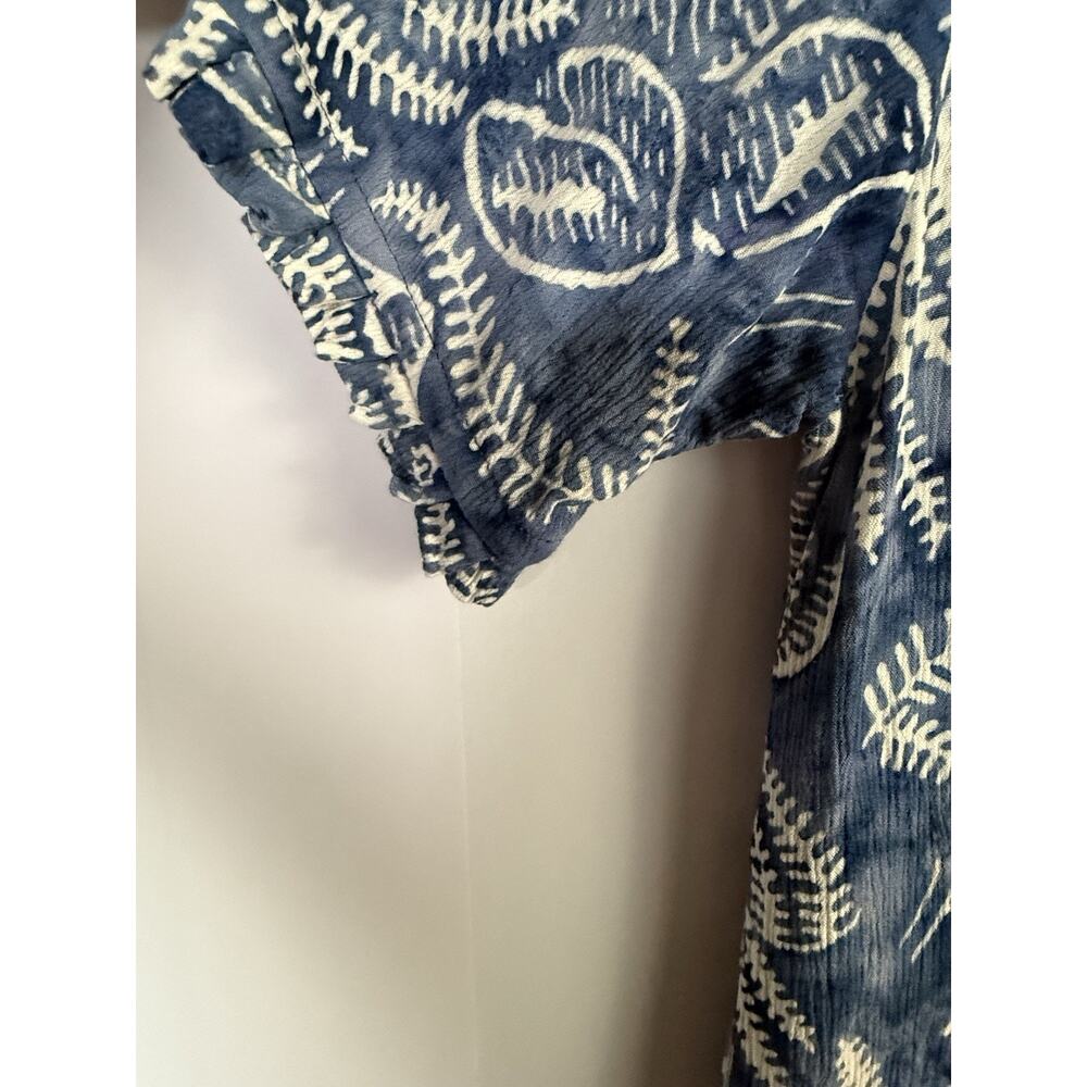 Vtg Orvis Floral Batik Pintuck Button Down Dress Sz M Blue Beachy‎ Vacation - Picture 2 of 12
